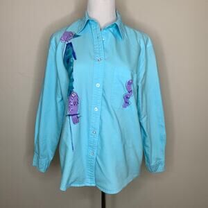 SeaSalt Aqua Button Up Shirt Sz Small Handpainted